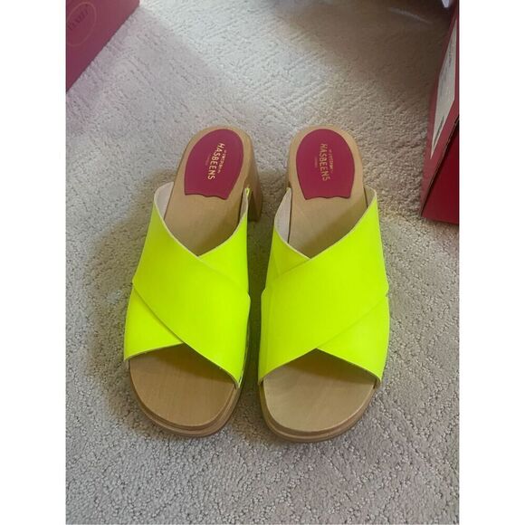 NIB Swedish Hasbeens Anette High Sandle in Neon Yellow - Picture 6 of 8